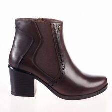 Womens Brown Genuine Leather Suede Brogue Chelsea Ankle Boots Heeled