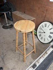 Retro Vintage Turned Pine Stool - Solid Wooden Legs - Home Bar Kitchen Upcycle