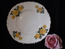 Royal Vale Bone China Trio Cake Bread & Butter Serving Plate Yellow Roses