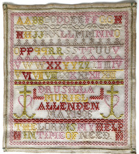 Vintage 1906 Cross Stitch Needlework Sampler Drusilla Allenden Alphabet Text