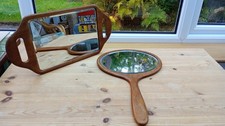 Vintage Hand held wooden hairdressing, barber's mirrors x 2