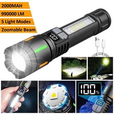 Rechargeable LED Flashlight Tactical Police Super Bright Torch Zoomable 990000LM