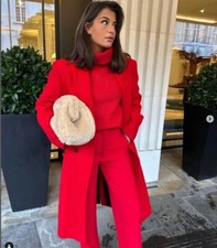 ZARA WOMEN RED LONG WOOL COAT