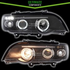 BMW X5 E53 2000-2004 Black Projector Angel Eyes Rings DRL LED Headlights Upgrade