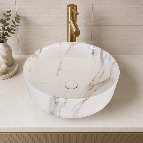 Round white marble effect - white,