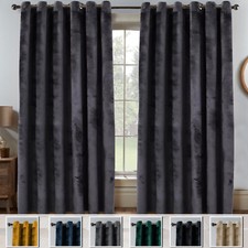 Thick Velvet Curtains Blackout Eyelet Ring Top Curtains Ready Made Fully Lined