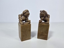 Pair of Chinese Carved Stone Foo Dog Wax Seal Stamps