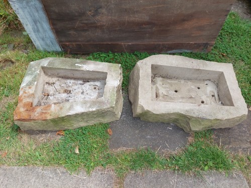 Pair stone garden troughs - pair,