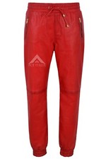 Ladies Leather Trousers Soft Red Napa Sweat Track Pant Zip Jogging Bottom 3040