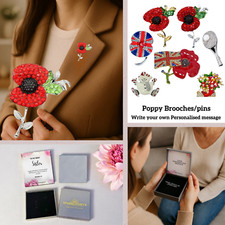 Personalised Gifts Crystal Enamel Poppies Brooch Union Jack Customised Message