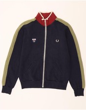 FRED PERRY Mens Tracksuit Top Jacket Small Navy Blue Colourblock Cotton DT30
