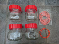 4  x 500ml Vintage Ravenhead Kilner Jars Glass Lids Red Plastic Tops & 12 Seals