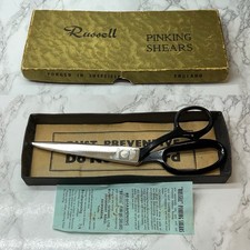 Original Boxed Vintage Russell Pinking Shears with Paper Sheffield Forged.