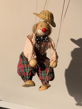 Small Vintage Wooden Clown Puppet On A String 8” Marionette