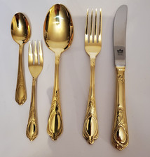 Gold Plated Cutlery Set 5 Pieces - Bestecke Solingen 23-24 Carat  - One Place GC