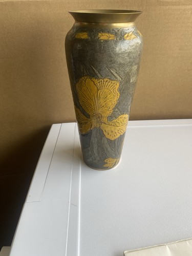 Large heavy brass vase with - large,