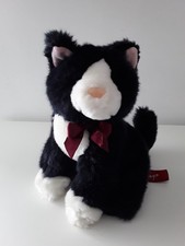 Hamleys Plush Soft Toy Sitting Cat Black & White With Satin Bow Approx 7.5"