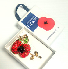 Royal British Legion  boxed Poppy badge sparkly diamantés set on golden frame