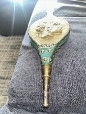 Vintage Bellows Fireplace Wood Leather Embossed  Brass Decor