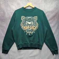Kenzo Paris Men's Jumper Small Green Tiger Embroidered Crew Neck Pullover