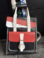 Rare Tricolour Studded Dr Martens Leather Backpack. Red Black and White Punk Emo