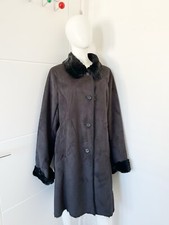 Dennis Basso Faux Fur Collar Relaxed Fit Over Coat Black Size Large