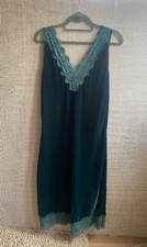 Zara dress velvet velour midi slip look lace v neck emerald green XL uk 16 party