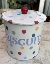 EMMA BRIDGEWATER  CREAM POLKA DOT SPOT BISCUIT  TIN 19cm TALL VGC
