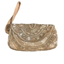 Accessorize Gold Sequin Clutch Bag Evening Wedding Wrist Strap Monsoon embellish