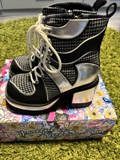 Irregular Choice Boots Wowee Wow Silver Retro Lace Up Women's Shoes Size 36