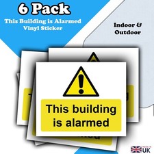 6-Pack - This Building is Alarmed Vinyl Sticker Signs - Alarm Security 110x90mm