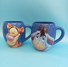 Disney Store Winnie The Pooh Barrel Mugs Pair Tigger & Eeyore Blue Barrel 500ml.