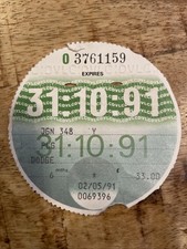 Vintage Old Tax Disc October 1991 (Dodge) Car Tax Disc
