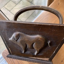 French Truffle TRUG Carved Relief PIG Mushroom Forage Bentwood Primitive Basket