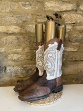 Rocky Western Womens Brown White Embroidered Leather Cowboy Boots UK 5.5 US 7.5M
