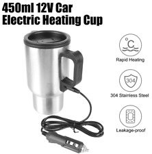 12V STEEL ELECTRIC TRAVEL MUG JUG KETTLE CAR HEATED CAMPING TEA COFFEE FLASK