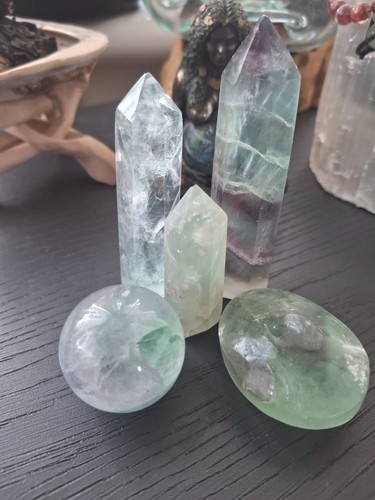 Green fluorite crystal bundle - green,