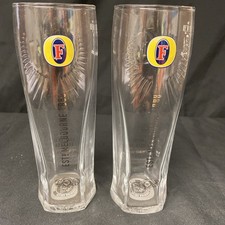 2X Fosters Etched Pint Glasses Lager Drinks Home Bar Pub Party (1335