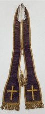 Antique French Metallic Trim Velvet Liturgical Church Priest Stole 212x17cms