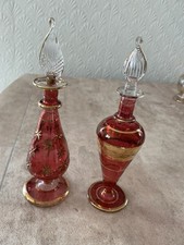 Vintage Egypian Hand Blown Glass Perfume Bottles (2) Decorative Red Colours