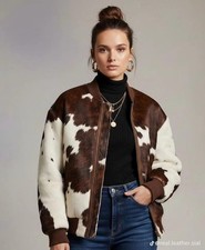 Women Cowhide Leather Bomber