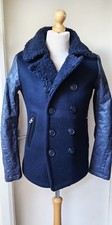 Superdry Pea Coat Heavy Weight Wool Jacket Size S Navy Blue Mens Mans VGC