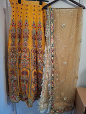 Mehndi outfit - Yellow Multi Coloured Embroidered Skirt & Dupatta Set 