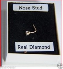 9ct Gold Tiny Small 2mm Clear Round 2pt Real Diamond Nose Stud WIRE PIN L SHAPE