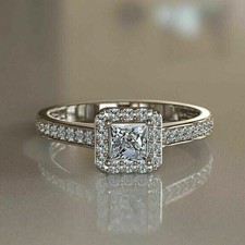 Princess Cut 2.10Ct Diamond Halo Engagement Ring 14k White Gold Finish Size J-W