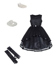 Halloween Audrey Hepburn Gothic Child Girls Costume Gloves Tiara Pearls Age: 10