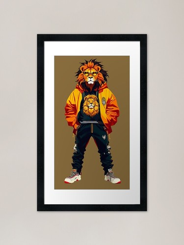 Hipster lion v13 framed - framed, art
