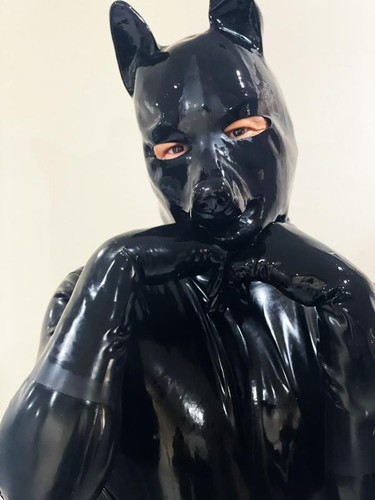 Black latex puppy hood rubber - black,