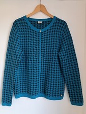 Esprit Angora Mix Cardigan Houndstooth XL Fluffy Full Zip Blue Black Sku:2