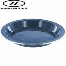 Highlander Enamel Plate 25cm Stainless Steel Rim Navy Blue Camping CP084-NB